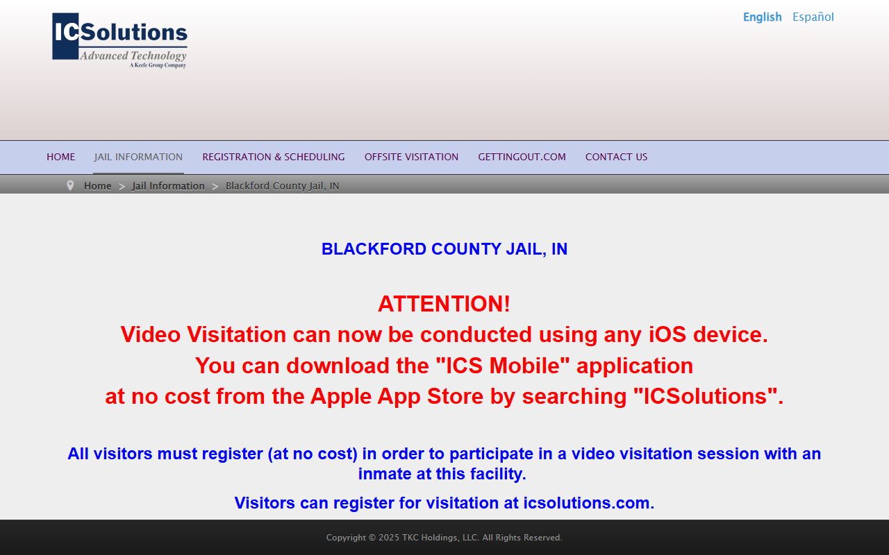 Blackford County Jail video visitation instructions for inmates