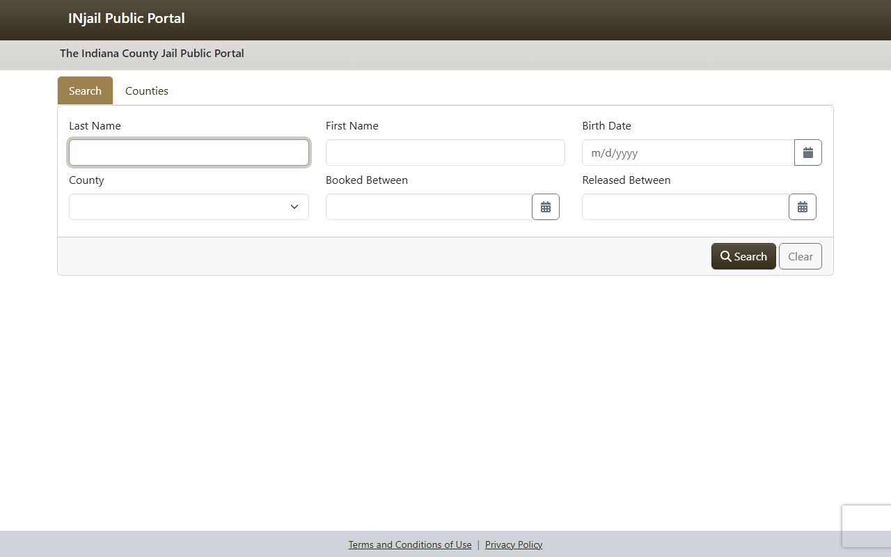 Indiana jail public portal search fields for Blackford County inmate lookup limits